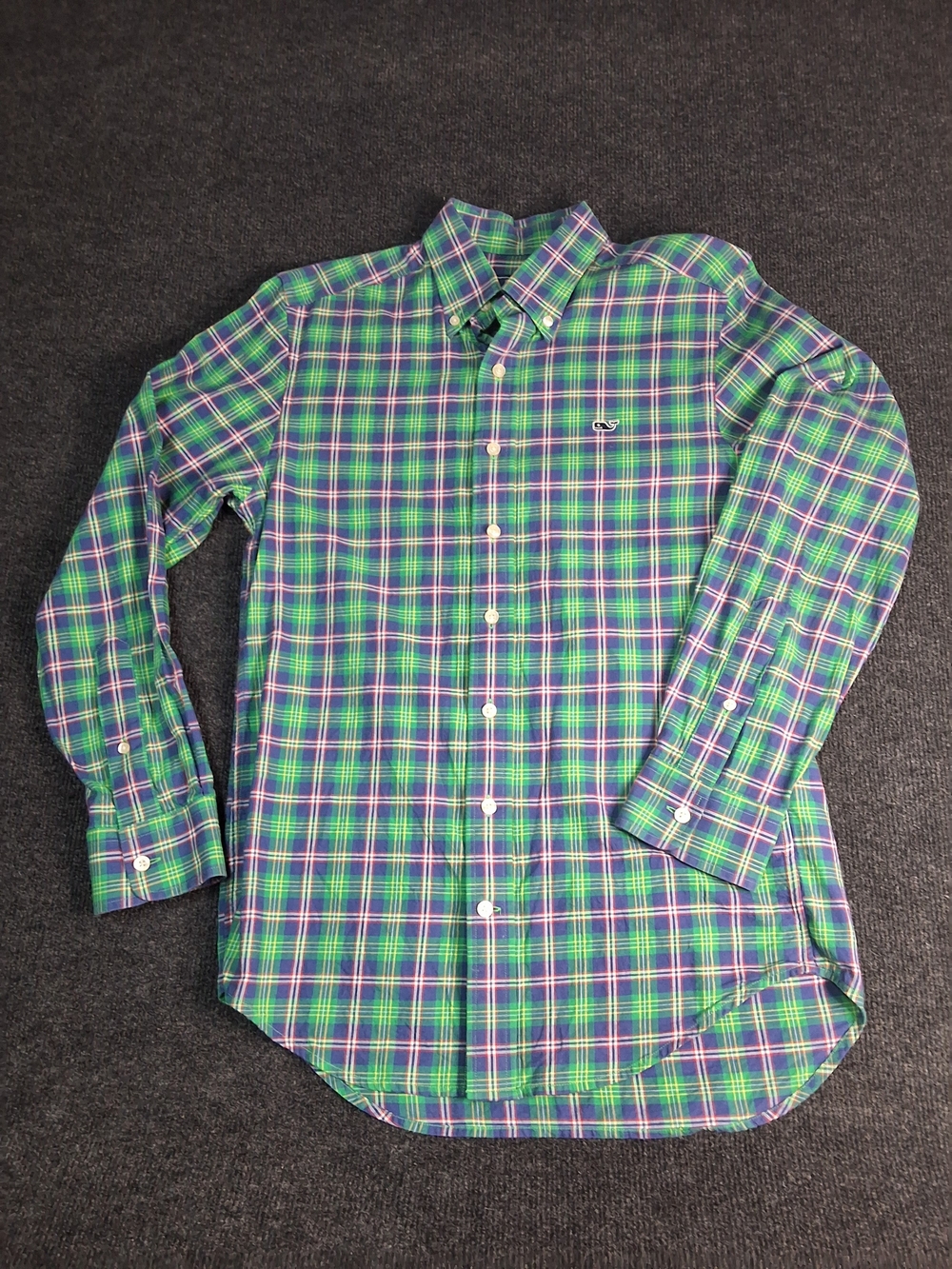 Vineyard Vines Green and Blue Plaid Button-Down Shirt